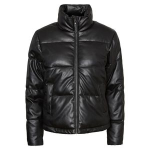Noisy May Faux Leather Zip-Up Puffer Jacket